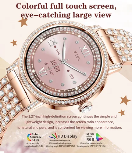 Miniatura 3 de Relojes inteligentes para mujer con llamadas Bluetooth de diamantes, reloj inteligente con pantalla HD de 1.27 pulgadas, rastreador de actividad