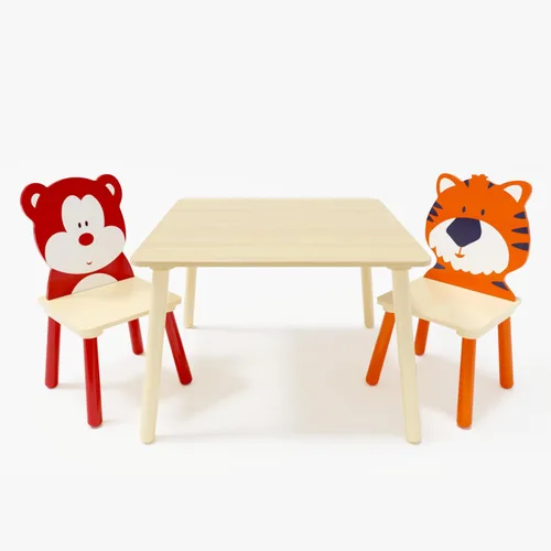 Miniatura 8 de Juego de mesa y 2 sillas para niños, juego de mesa de actividades de madera de 3 piezas, juego de mesa y silla para niños y niñas, guardería, hogar