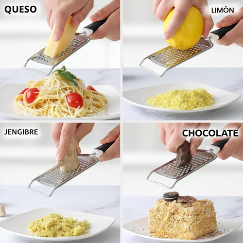Miniatura 3 de Zulay Kitchen Rallador profesional de queso de acero inoxidable – Rallador de limón de metal duradero a prueba de óxido con mango – Rallador plano
