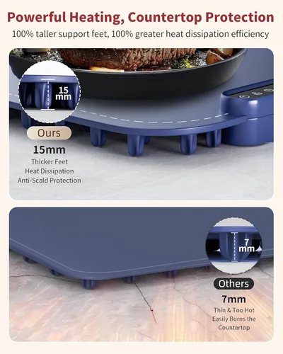 Miniatura 4 de Tapete de calentamiento para alimentos, bandeja de calentamiento eléctrico de calentamiento rápido mejorada con 7 niveles de temperatura y 8 Azul