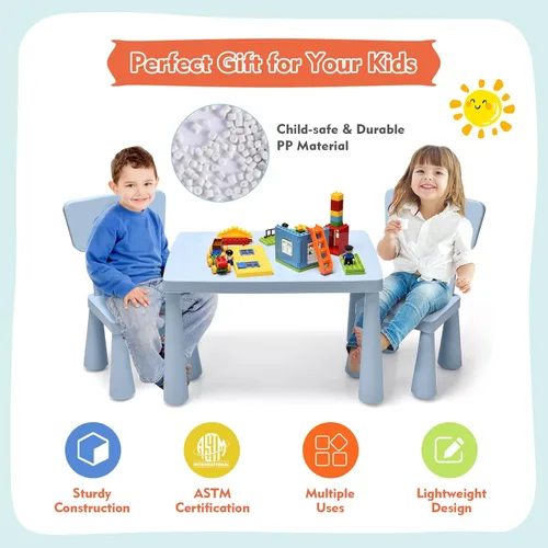 Miniatura 3 de COSTWAY Juego de mesa y sillas para niños de 3 piezas, centro de actividades infantiles de plástico ligero para leer, escribir, pintar, merienda
