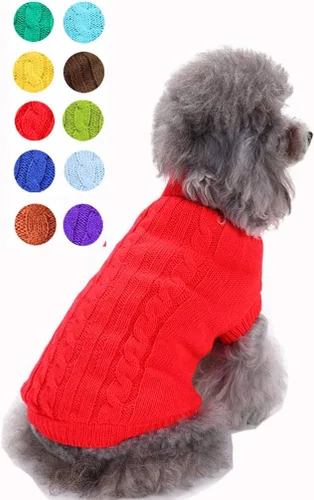Miniatura 8 de Suéter para perro, cálido y suave, mediano (pecho 16-18 pulgadas), rosa, cuello alto clásico, lavable a máquina, invierno, unisex, sólido