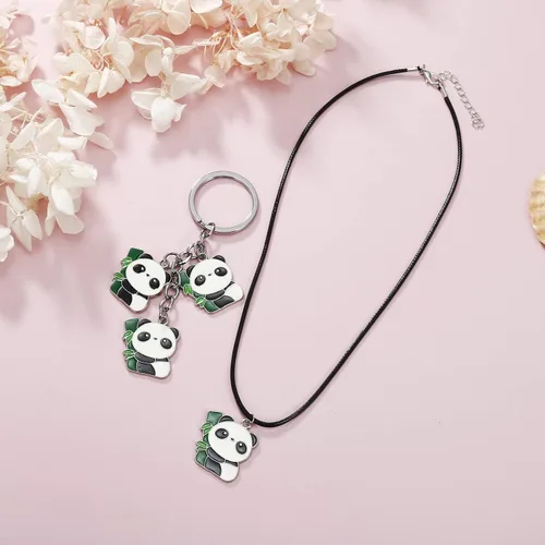 Miniatura 2 de Winssigma Collar de panda para niñas, bonito llavero de panda, pulsera de panda, regalo para adolescentes, Metal, No es una piedra preciosa