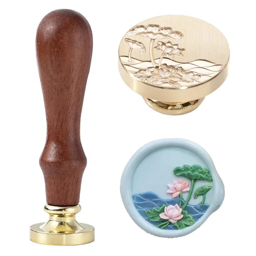 Miniatura 27 de Sello de cera – Sello de cera de sellado de semillas de loto, sello floral y vegetal, cabeza de sello de flor de loto ovalada para tarjetas, sobres