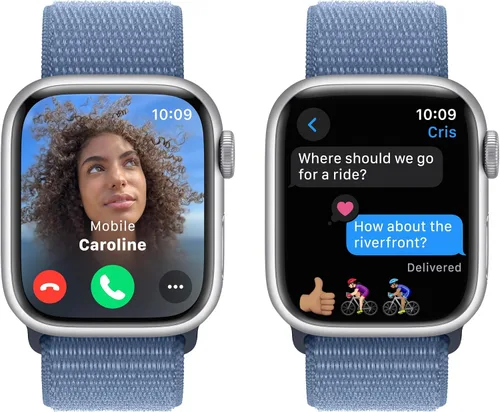 Miniatura 4 de Apple Watch Series 9 [GPS 41mm] Smartwatch con caja de aluminio plateado con correa deportiva Winter Blue de una talla. Rastreador de fitness, Caja