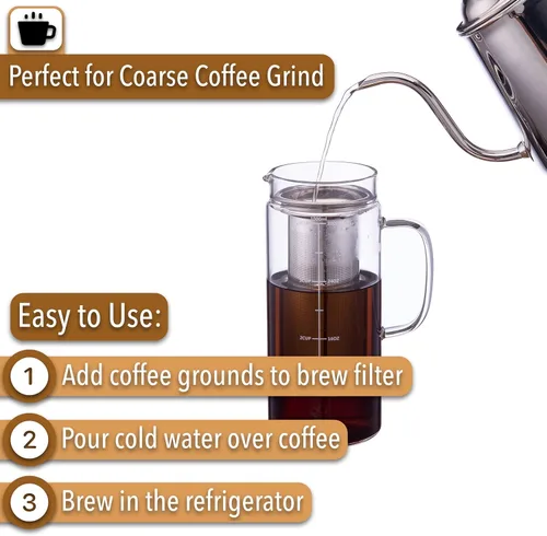 Miniatura 4 de BTT- Cafetera de café frío, cafetera helada, 1 cuarto de galón, 32 onzas, cafetera de té helado, cafetera fría, jarra de té, accesorios de café