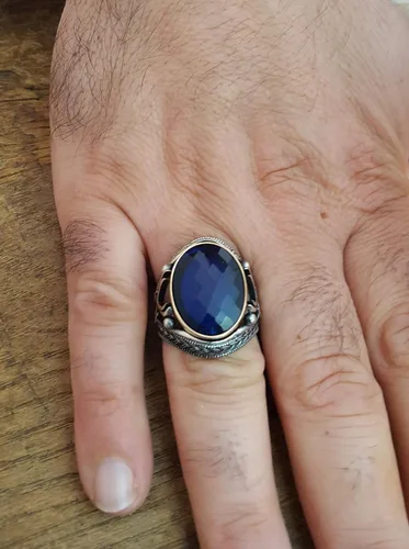 Miniatura 8 de Beautiful Handcrafted 925K Solid Sterling Silver Cubic Zircon Sapphire Color Men's Ring RP54