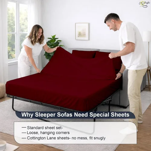 Miniatura 8 de Cottington Lane Juego de 4 piezas de sábanas para sofá cama tamaño matrimonial, 100% algodón egipcio de alta calidad para sofá cama, sofá biplaza