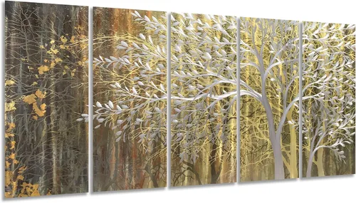 Miniatura 11 de Yihui Arts Arte abstracto de metal para pared, árbol de la vida, hecho a mano, 5 piezas, paneles grandes, grandes, únicos, de aluminio 3D, moderno