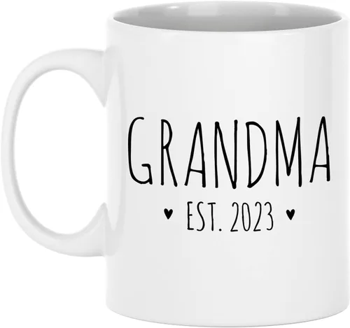 Miniatura 6 de Taza con texto en inglés "Grandma Est 2023", diseño promocionado para abuelas, con anuncio de embarazo, 11 onzas, cerámica, color blanco