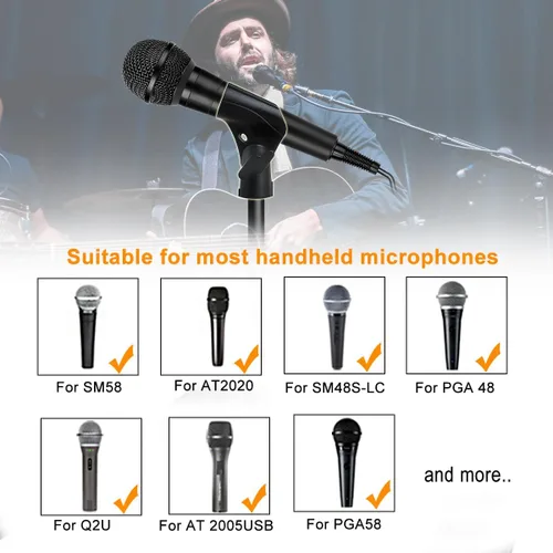 Miniatura 6 de 2 piezas de clip universal para micrófono, soporte ajustable para clip de micrófono para soporte de micrófono, viene con adaptador de tornillo macho