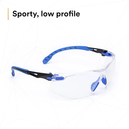 Miniatura 4 de 3M - Gafas de seguridad, serie Solus 1000, ANSI Z87, antivaho Scotchgard, lente transparente, perfil bajo, marco azul/negro