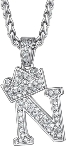 Richsteel A-Z - Collar con inicial de corona para hombres y mujeres, chapado en oro de 18 quilates, circonita cúbica brillante, colgante con