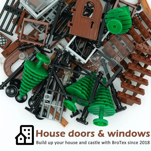 Miniatura 4 de BroTex Puertas Ventanas Accesorios Ladrillos Piezas, Ciudad Casa Piezas Jardín Clásico Camino Lámpara Luz Escalera Puerta Castillo, Creativa DIY