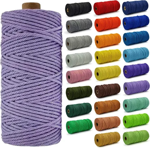 Miniatura 43 de Cuerda de Algodón 8mm x 20 Yardas - Cuerda de Macramé Natural Sin Blanquear - Cuerda de Algodón Trenzada de 3 Hilos para Colgar en la Pared, Blanco