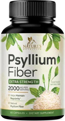 Polvo de cáscara de psyllium de 2000 mg por porción, suplemento de fibra de psyllium extra fuerte, píldoras de fibra soluble natural, apoya la
