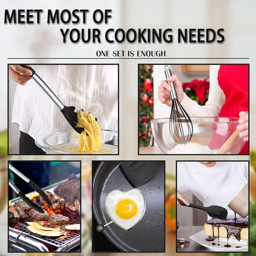 Miniatura 3 de E-far Juego de utensilios de cocina de silicona, juego de utensilios de cocina negros de 14 piezas con soporte, espátulas de herramientas de cocina