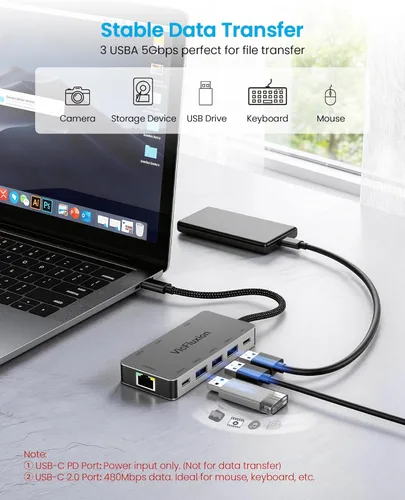 Miniatura 6 de Estación de acoplamiento USB C Monitor dual, concentrador USB 9 en 1 con 2 HDMI 4K @60HZ, 1 × 1000 Mbps Ethernet, 3 × USB 3.0, 1 × Tipo C, 1 × Carga