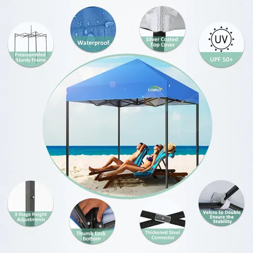 Miniatura 153 de COBIZI Tienda de campaña desplegable de 6.6 x 6.6 pies, toldo resistente, fácil de instalar, impermeable, para exteriores, fiestas, playa, jardín