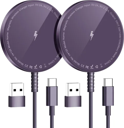 Miniatura 9 de Cargador inalámbrico magnético para iPhone: Compatible con cargador Magsafe iPhone 17 16 15 14 13 12 Serie y Airpods 4 3 2 Pro - Carga rápida de 15