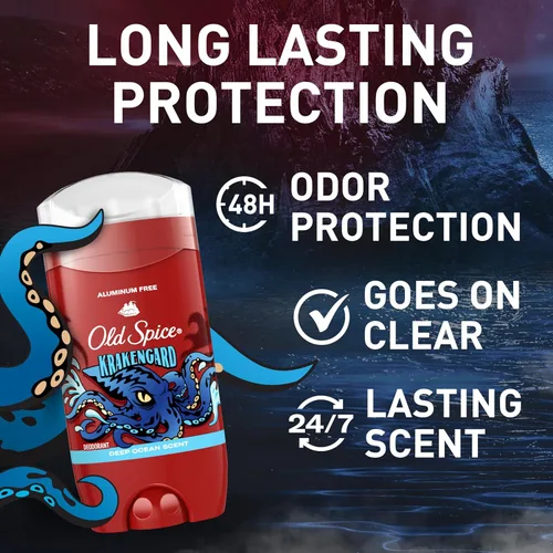 Miniatura 2 de Old Spice Desodorante sin aluminio para hombres, protección contra olores 24/7, frescura 24/7 y aroma duradero, se pone transparente, Krakengard