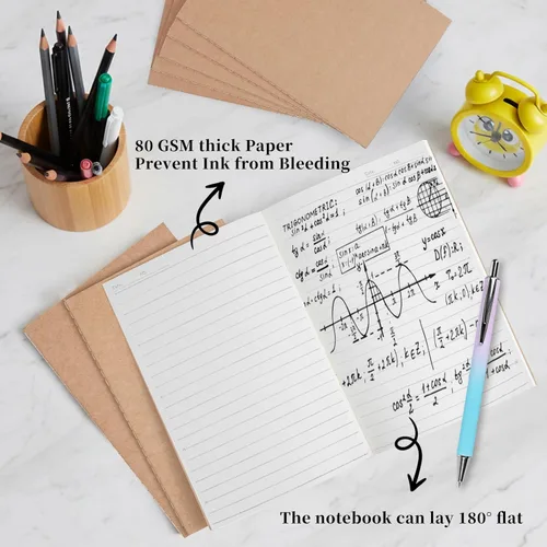 Miniatura 5 de Paquete de 24 cuadernos de papel kraft A5 a granel, cuadernos de papel rayado, 8.3 x 5.5 pulgadas, 60 páginas, cuaderno de composición para viajes