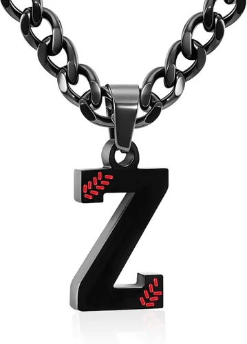 Miniatura 39 de Avotto Collar de béisbol con letra inicial de la A a la Z para niños y hombres, cadena cubana de acero inoxidable resistente que no se decolora