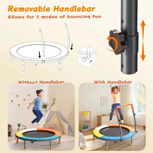 Miniatura 6 de Premium 3FT Foldable Toddler Trampoline for Kids Ages 3-6, 36 Inch ASTM Certified Mini Trampoline with Adjustable Handle, 100 lbs Capacity, Quiet