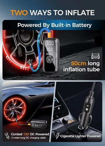 Miniatura 5 de Compresor de aire portátil Y51, inflador de neumáticos, bomba de aire eléctrica inalámbrica de 150 PSI para neumáticos de automóvil, apagado