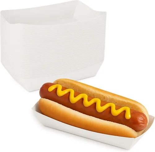Miniatura 8 de MT Products White Paper - Bandeja/plato para perros calientes (tamaño estándar) bandejas desechables para alimentos (paquete de 50) - Fabricado