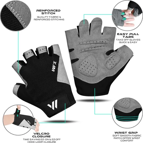 Miniatura 2 de WESTWOOD FOX Guantes de gimnasio para entrenamiento de fitness, antideslizantes, absorben los golpes, guantes de levantamiento de pesas, agarre Sin