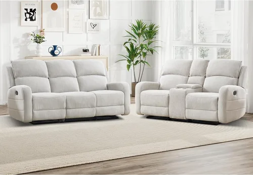 Miniatura 16 de EBELLO Juego de sofá reclinable manual para sala de estar, sofá reclinable de tela suave para sala de reuniones, respaldo y apoyabrazos acolchados