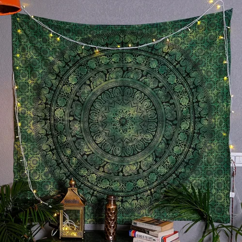 Miniatura 35 de Craft Trade - Tapiz de algodón indio con mandala para pared, decoración estética boho hippie para sala de estar, meditación y dormitorio - Amarillo