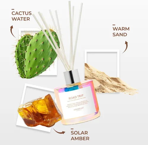 Miniatura 2 de Moodcast Difusor de varillas Road Trip - Difusor de aroma de lujo para el hogar, fragancia para dormitorio y baño, agua de cactus, ámbar y arena