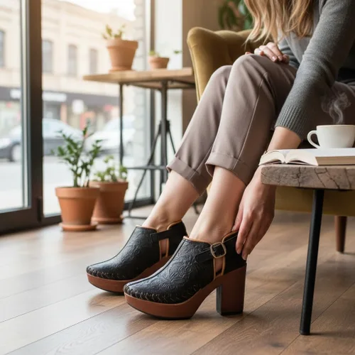 Miniatura 16 de Botines de piel auténtica grabados mexicanos con correa para mujer - Modelo 490