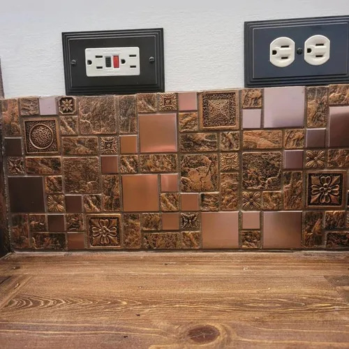 Miniatura 9 de Hominter Azulejo de mosaico de bronce y metal cepillado de resina texturizada de cobre decorativo para salpicaduras de cocina, pared de baño