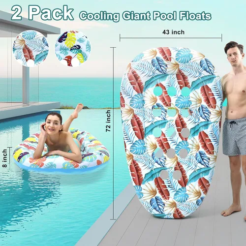 Miniatura 4 de Paquete de 2 flotadores de piscina, flotadores de piscina para adultos, resistentes, balsas de piscina, hamaca de agua, bronceado, juguetes
