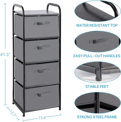 Miniatura 3 de MAX Houser Cómoda de tela de 4 cajones para almacenamiento, cómoda con parte superior de madera, mesita de noche vertical con marco de metal