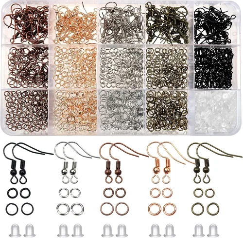 TOAOB - Juego de 150 ganchos hipoalergénicos para aretes de colores mezclados, con 1000 anillos abiertos, 200 piezas de aros para hacer joyas