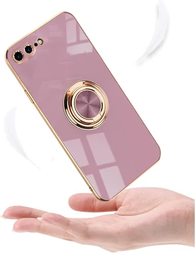 Miniatura 7 de aowner Funda para iPhone SE 3/SE 2/iPhone 8/7, chapado en oro rosa, borde dorado rosa con soporte de rotación de 360 grados para mujeres y niñas