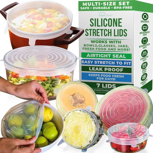 Miniatura 10 de Tapas elásticas de silicona reutilizables para almacenamiento de alimentos en el refrigerador, fundas elásticas resistentes al calor, tazas, latas