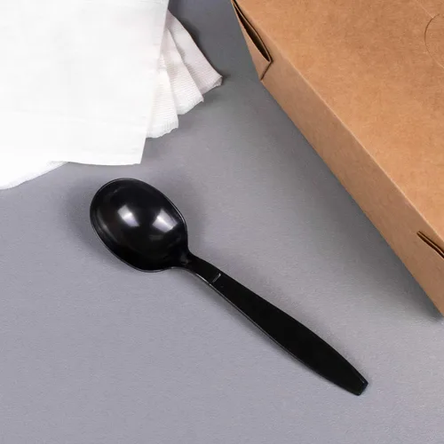 Miniatura 2 de Karat U3522B - Cuchara de sopa desechable de 5.6 pulgadas de poliéster, resistente, color negro (paquete de 1000)