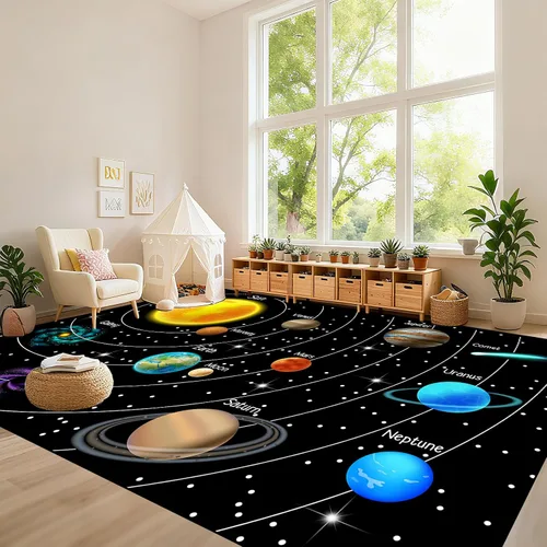 Miniatura 21 de Alfombra espacial para habitación de niños, alfombra de galaxia para niños, alfombras espaciales para dormitorio de niños, decoración