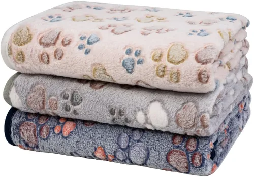 Miniatura 7 de Dono 1 paquete de 3 mantas para perros, manta de forro polar suave y esponjosa para mascotas, tapete cálido para dormir, diseño de huellas