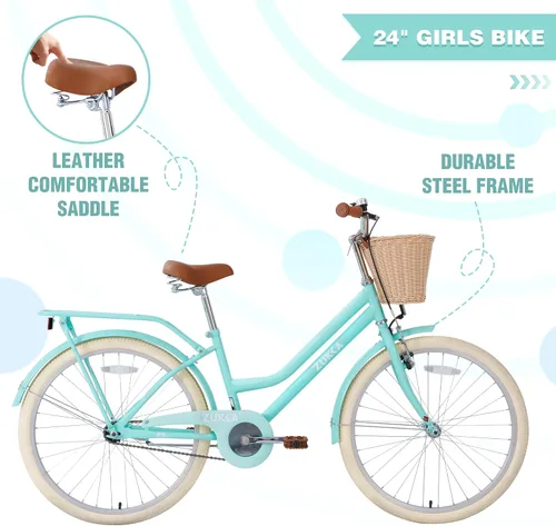 Miniatura 3 de ZUKKA Bicicleta para niños de 20/24 pulgadas con cesta de una sola velocidad, freno delantero en V y freno trasero para niños mayores de 7 años