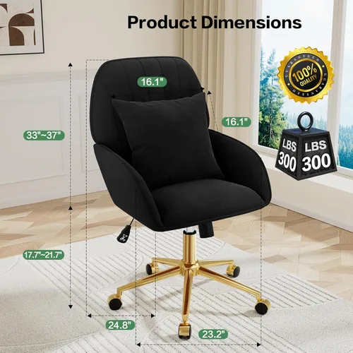 Miniatura 3 de Silla de escritorio para oficina en casa, cómoda con ruedas ajustables giratorias, moderna silla de maquillaje de terciopelo con respaldo