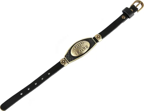 Miniatura 4 de STWTR Pulsera de cuero de aleación punk para hombre, pulsera de personalidad de moda ajustable, color negro