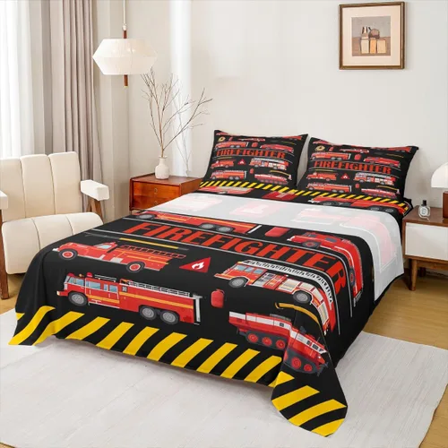Miniatura 8 de Juego de sábanas de vehículos de rescate, tamaño individual, juego de ropa de cama de ambulancia de coche de policía, camión de bomberos, decoración
