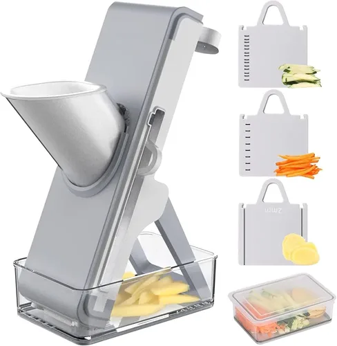 Cortador de mandolina seguro para cocina, picador de verduras 4 en 1, tiras ajustables para rebanar alimentos, juliana, dispositivo vertical para