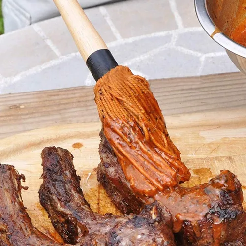 Miniatura 7 de Hedume Paquete de 2 trapeadores para barbacoa con 6 cabezales de repuesto adicionales, trapeador de madera para parrilla, mango largo de madera